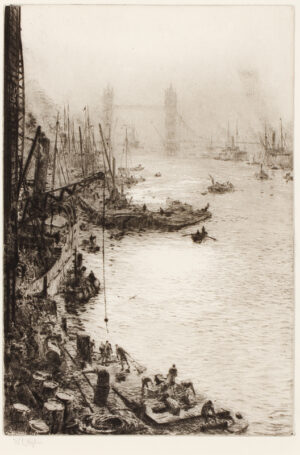 WYLLIE William Lionel R.A. R.E. N.E.A.C. (1851-1931) - ‘Down stream’ from Tower bridge.